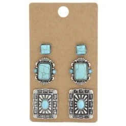 Western Square Turquoise Bead Earring Set