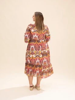 Abstract Print Midi Dress With Smocked Yoke | S-L Western -Women Clothing Shop 02136178c9e4483892c52f99d515d204