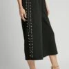 Pearl Detail Elastic Waist Textured Knit Midi Pant | S - L