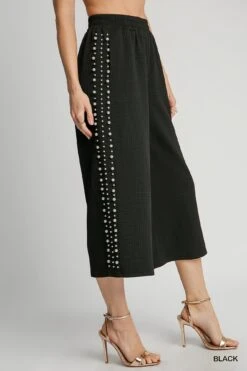 Pearl Detail Elastic Waist Textured Knit Midi Pant | S - L