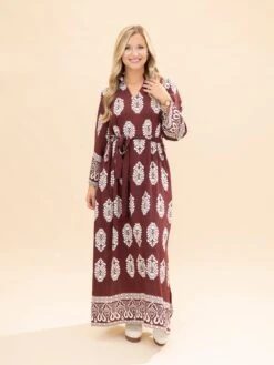 Waist Tie Damask Border Print Midi Dress | S-L -Women Clothing Shop 028287a36225048026ebc0c2235c5c18