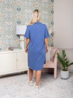 Washed V-Neck W/Collar Knit Jersey Midi Short Sleeve Dress | S-3XL -Women Clothing Shop 03269f8e7142f06350e1b78cf15c8837