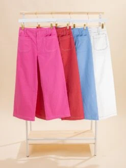 Wide Leg Crop Pants With Contrast Stitching | S-L Bright & Bold Collection