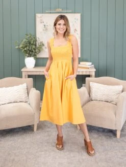 Smocked Sleeveless Midi Dress | S - XL -Women Clothing Shop 03f3ef86f843d43887260854bdaea3be