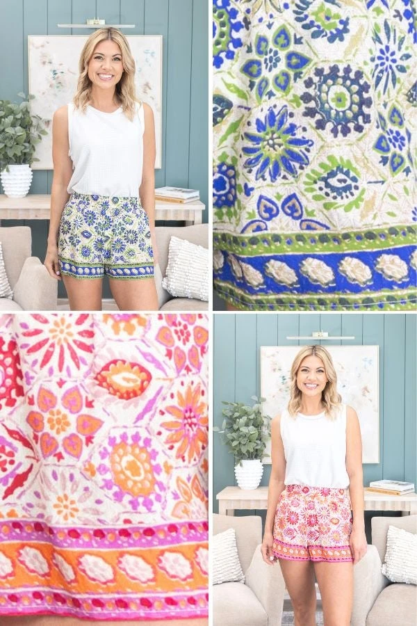 Two Tone Border Print Shorts | S - L Umgee 1 Two Tone Border Print Shorts | S - L Umgee