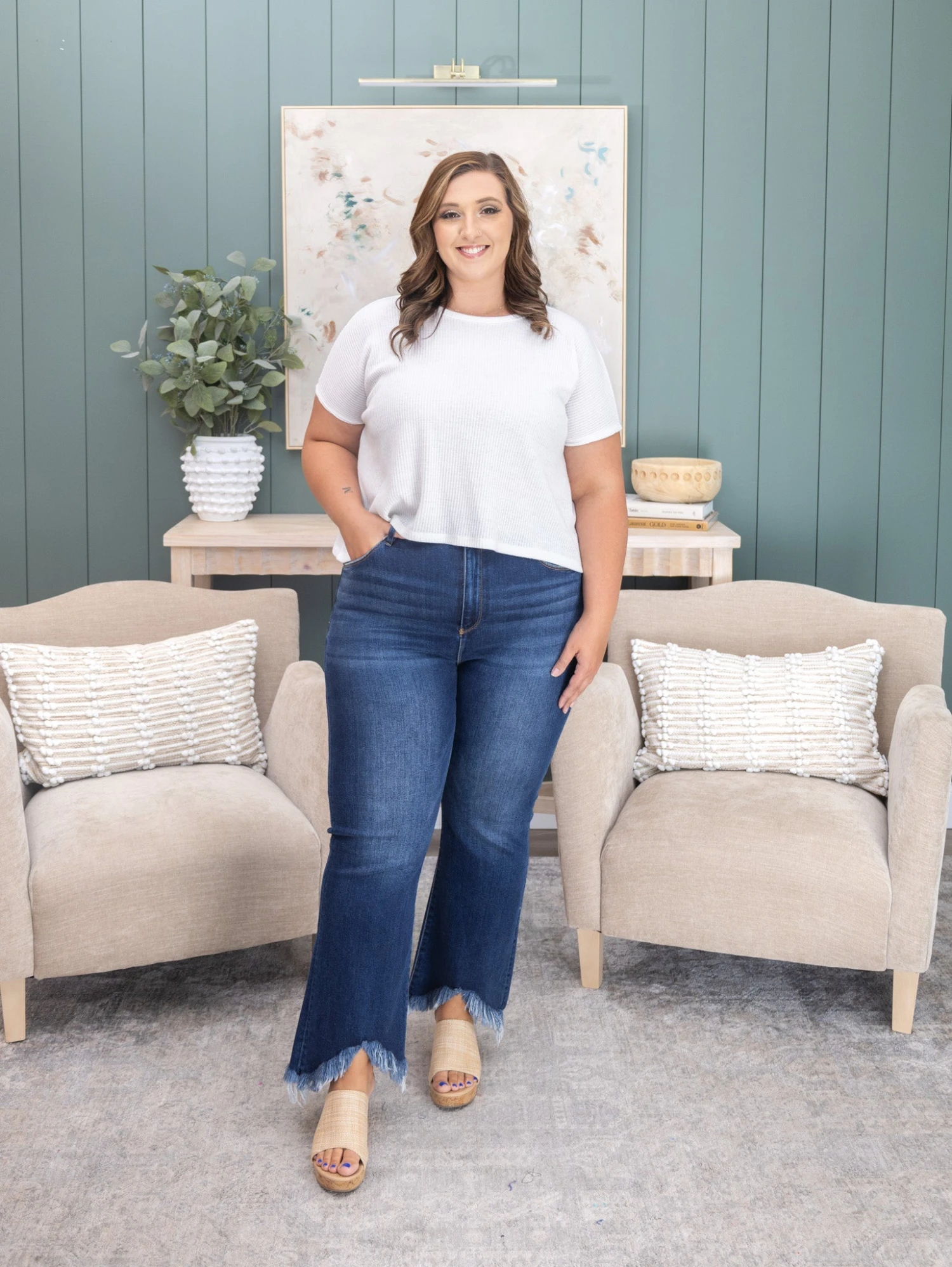 Risen High Rise Crop Bootcut Fray Hem Jeans | 0-3X 4 Risen High Rise Crop Bootcut Fray Hem Jeans | 0-3X - Image 4