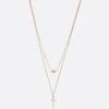 Cross Charm Layered Metal Necklace