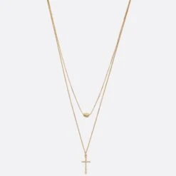Cross Charm Layered Metal Necklace