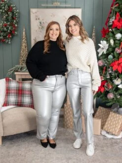 Judy Blue High Waist Tummy Control Metallic Faux Leather Straight Pants | 0 - 24