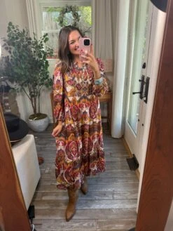 Abstract Print Midi Dress With Smocked Yoke | S-L Western -Women Clothing Shop 082246830074de71bee767147e963ed3