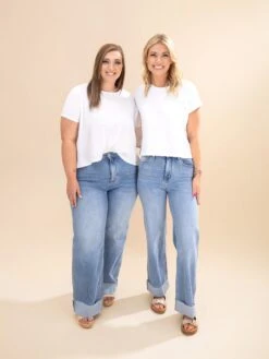 90's Stretch Cuffed Hem High Rise Straight Jeans | S-XL