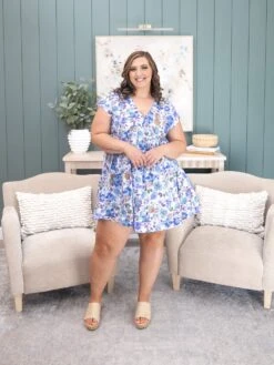 Floral Print Short Sleeve V Neck Dress | S-L