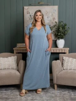 Ribbed V Neck Midi Dress | S-3X -Women Clothing Shop 08d68756c7ade3c9bf06f97c7cd0557f