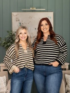 Stripe Split Neck Sweater | S - L