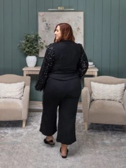 Side Sequined Panel Jacquard 3/4 Pants | S - XL Set W/ Sku55268 Lovely Melody -Women Clothing Shop 0962bc1c1ae36e39572cb534048e3fe5