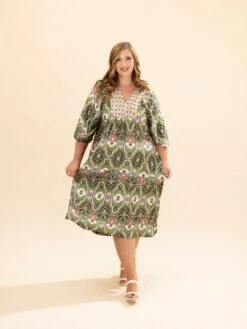 Mixed Abstract Print Collared Midi Dress | S-L -Women Clothing Shop 09bf9dc5df328f486bcc2011e404fb49