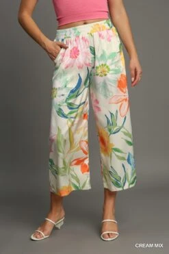 Floral Print Ankle Pants | S - 2XL Set W/ Sku53934 Umgee