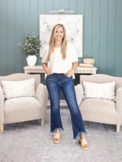 Risen High Rise Crop Bootcut Fray Hem Jeans | 0-3X