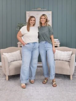 Risen Tummy Control High Rise Ankle Wide Cuffed Jeans | 0-3X