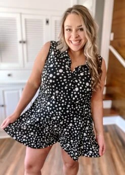 White Birch Polka Dot Knit Shorts W/ Pocket And Pleat Detail| S-3X -Women Clothing Shop 113a300efd99464d92451b45b90ba2d2