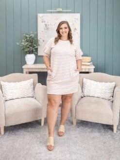 Short Sleeve Jacquard Stripe Dress | S-3X -Women Clothing Shop 1285afded988bb92f34436b11055667e