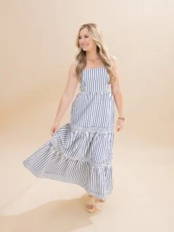 Sleeveless Side Pocket Striped Midi Dress | S-L Americana -Women Clothing Shop 13b94996343522caee254c0192bc7453