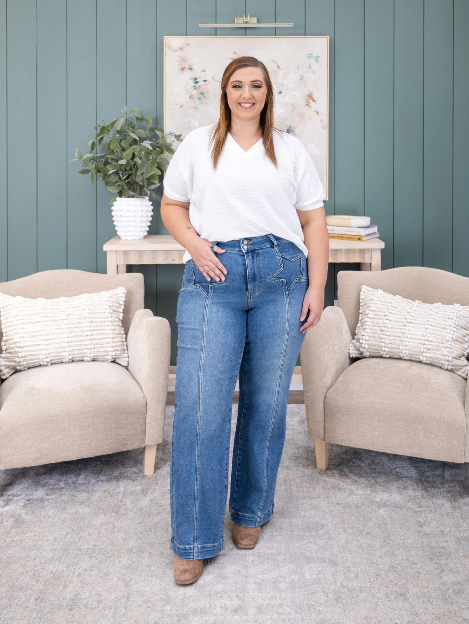 Judy Blue High Waist Star & Front Seam Detail Wide | 0-20 6 Judy Blue High Waist Star & Front Seam Detail Wide | 0-20 - Image 6