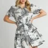 Two Tone Landscape Print Button Down Mini Dress | S - 2XL