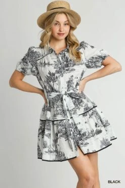 Two Tone Landscape Print Button Down Mini Dress | S - 2XL