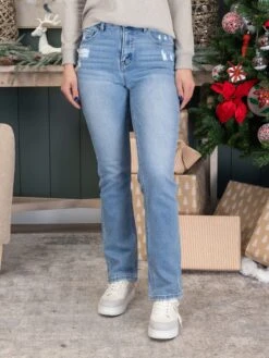 Risen Tummy Control High Rise Straight Distressed Jeans | 0-3X -Women Clothing Shop 185368e3214a6266d61c6d37f60f343a