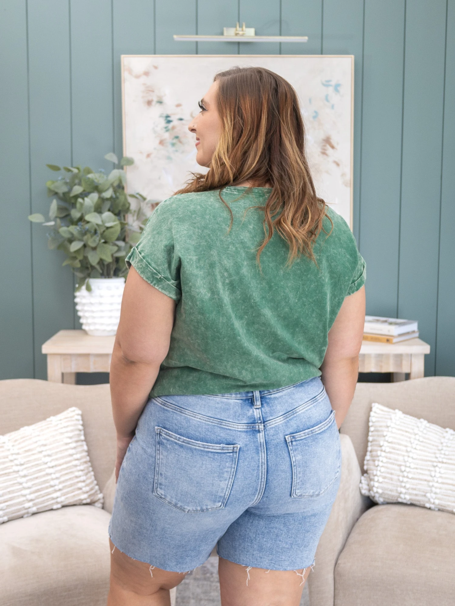 Risen Tummy Control High Rise Mid Length Raw Cut Hem Shorts | S-3X 7 Risen Tummy Control High Rise Mid Length Raw Cut Hem Shorts | S-3X - Image 7