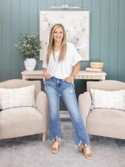 Risen High Rise Crop Straight Distressed Hem Jeans | 0 - 3X -Women Clothing Shop 1a431c637f688e958bee072361ddaa2a