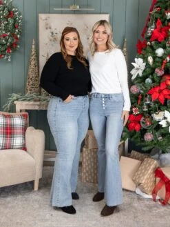 Judy Blue Mid Rise Rhinestone Side Panel Detail Flare Jeans | 0-24