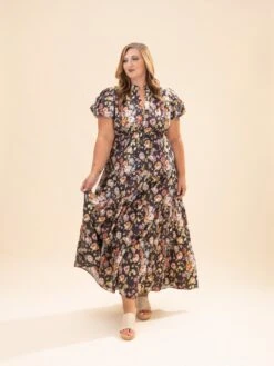 Floral Print Bubble Puff Sleeve Midi Dress | S-2XL