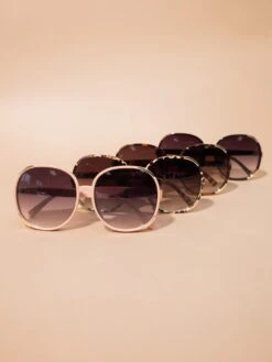 Oversized Round Sunglasses With Gold Details
