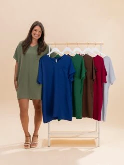 Zenana Airflow V-Neck Shirt Dress W/ Pockets | S-3XL