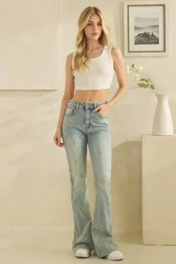 Washed Floral Embroidered Denim Jeans | S - XL Oli & Hali