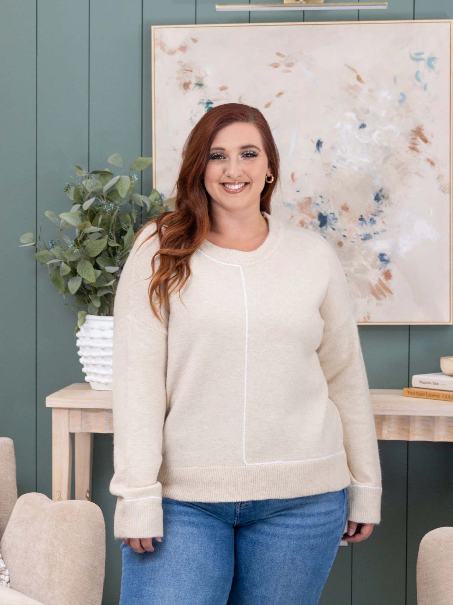 STACCATO Contrast Line Detail Crew Neck Sweater | S - XL 2 STACCATO Contrast Line Detail Crew Neck Sweater | S - XL - Image 2