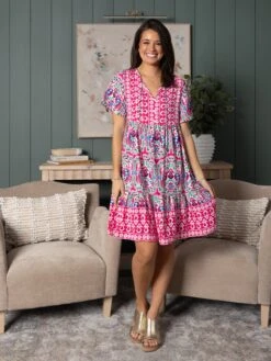 Short Sleeve Ruffle Hem Printed Dress | S-XL -Women Clothing Shop 1d2256a659058d767d788dfdc29843cc