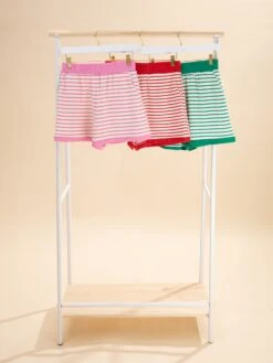 Elastic Waist Contrast Rib Striped Knit Short | S-2XL Pair W/ Sku61984