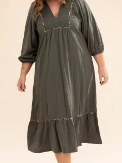 Solid Long Sleeve Collared Midi Dress | S-L -Women Clothing Shop 1deff5cc33a8a65539a0c1140551bba2