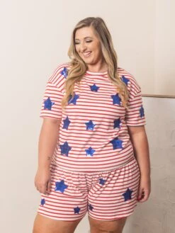 Red, White And Blue Star Shorts | S - 2XL Set W/ Sku51343 Americana -Women Clothing Shop 1f6fbe890f4a9348dc94a9578963f861