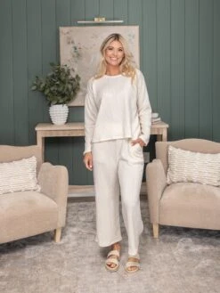 Cable Knit Elastic Waistband Wide Leg Pants | S - XL Set W/ Sku54522 -Women Clothing Shop 22f21848cbcbe9e8a3bed8376166cd9f