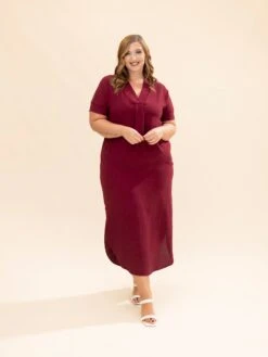 Airflow V Neck Placket W/ Front Pleat Maxi Dress W/ Pockets | S-3X -Women Clothing Shop 2308c1cc0380cf67628d7300ce6b6150