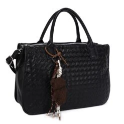 Woven Handbag With Top Handles & Teddy Charm Top's Handbags -Women Clothing Shop 23be4cc4ff201e2132003443313d5029