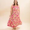 Floral Tied Straps Ricrac Trim Maxi Dress | S-XL