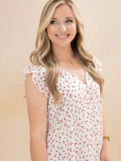 Cherry Print Ruffled Short Dress | S-L -Women Clothing Shop 25255fc556e8c9b364ffb9f485c8fa23