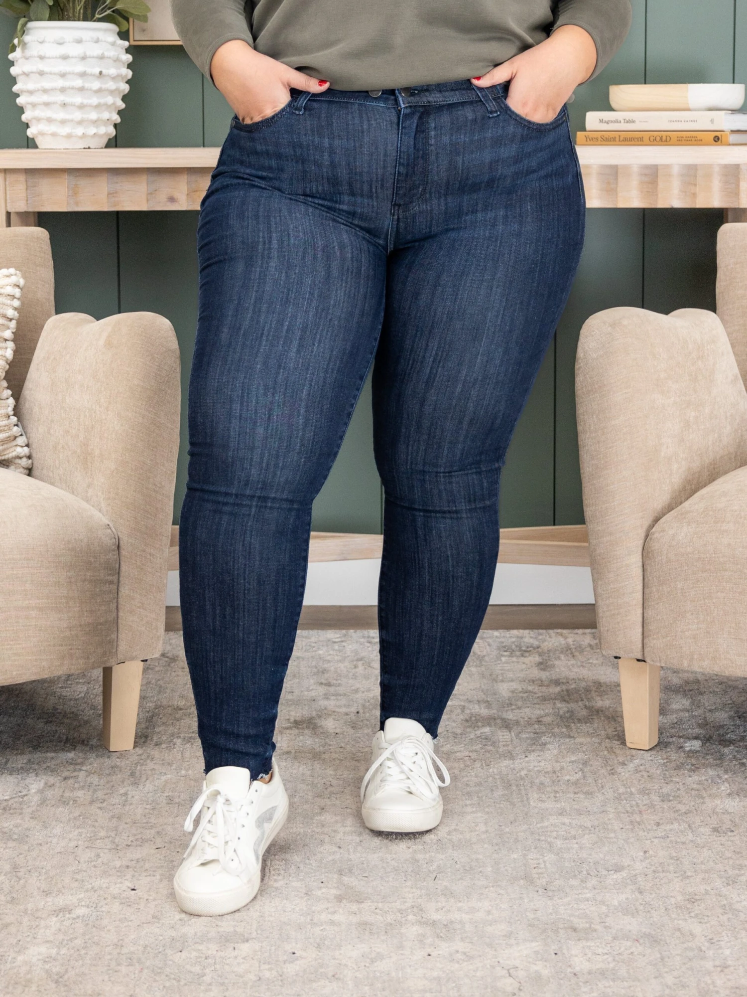 Judy Blue Mid Rise Skinny W/ Raw Hem Jean | 0-24 4 Judy Blue Mid Rise Skinny W/ Raw Hem Jean | 0-24 - Image 4