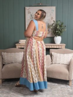 Contrast Denim Open Smocking Back Pleated Dress | S - 3XL Summer Concerts & Festivals -Women Clothing Shop 2680a0b45e37ecd68545e9f25637e3c2