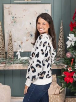 V-Neck Long Sleeve Leopard Print Hooded Sweater | S-L -Women Clothing Shop 26b2113655c5add639e9212ec9486443